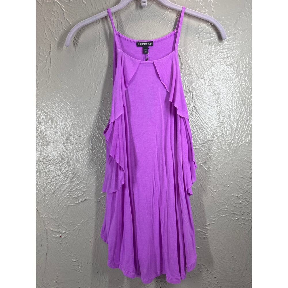 Express Womens Purple Sleeveless Stretch Tank Top Ruffle Size Small‎ NWT